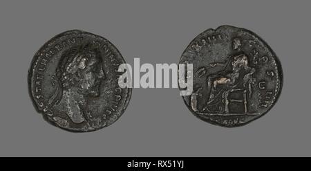 Münze Darstellung Kaiser Antoninus Pius. Roman. Datum: 151 AD. Abmessungen: Durchm. 2,8 cm; 361 g. Bronze. Herkunft: Römische Reich. Museum: Das Chicago Art Institute. Thema: Alte römische. Stockfoto