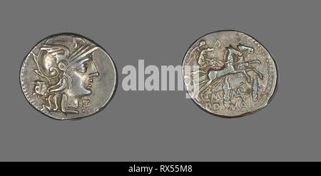 Denar (Münze), die die Göttin Roma. Roman. Datum: 134 BC. Abmessungen: Durchm. 2 cm; 3,92 g. Silber. Herkunft: Römische Reich. Museum: Das Chicago Art Institute. Thema: Alte römische. Stockfoto