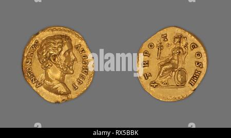 Aureus (Münze), Kaiser Antoninus Pius. Roman, in Rom geprägt. Datum: 145 AD-161 AD. Abmessungen: Durchm. 2 cm; 7.27 g. Gold. Herkunft: Rom. Museum: Das Chicago Art Institute. Thema: Alte römische. Stockfoto