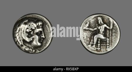 Tetradrachme (Münze), der Held Herakles. Griechische. Datum: 336 v. Chr.-323 v. Chr.. Abmessungen: Durchm. 2,5 cm; 11.15 g. Silber. Herkunft: Mazedonien. Museum: Das Chicago Art Institute. Thema: ALTGRIECHISCH. Stockfoto