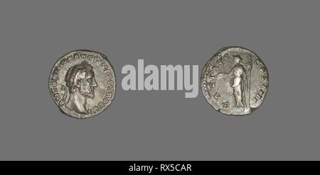 Denar (Münze), Kaiser Antoninus Pius. Roman, in Rom geprägt. Datum: 160 AD. Abmessungen: Durchm. 1,8 cm; 3,25 g. Silber. Herkunft: Römische Reich. Museum: Das Chicago Art Institute. Thema: Alte römische. Stockfoto