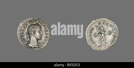 Denar (Münze), Kaiser Alexander. Roman. Datum: 231 AD-235 AD. Abmessungen: Durchm. 2 cm; 3.34 g. Silber. Herkunft: Rom. Museum: Das Chicago Art Institute. Thema: Alte römische. Stockfoto