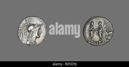 Denar (Münze), die die Göttin Minerva. Alten Italienischen (Marsic Eidgenossenschaft). Datum: 87BC. Abmessungen: Durchm. 1,8 cm; 3,85 g. Silber. Herkunft: samnium. Museum: Das Chicago Art Institute. Thema: Alte römische. Stockfoto