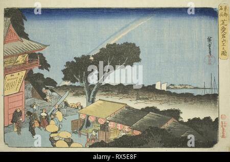 Blick vom Gipfel des Mount Atago in Shiba (Shiba Atago sanjo nicht zu), aus der Serie "Berühmte Orte im Osten der Hauptstadt (Toto Meisho)". Utagawa Hiroshige?? ??; Japanisch, 1797-1858. Datum: 1827-1843. Abmessungen: 22,5 x 34,3 cm (8 7/8 x 13 1/2 in.). Farbe holzschnitt; Oban. Herkunft: Japan. Museum: Das Chicago Art Institute. Stockfoto