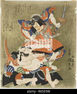 Die Schauspieler Ichikawa Danjuro VII. als Soga Goro und Mitsugoro Bando III wie Kobayashi keine Asahina. Utagawa Kunisada I (Toyokuni III); Japanisch, 1786-1864. Datum: 1827. Abmessungen: 22,5 x 19,6 cm. Farbe holzschnitt; shikishiban, surimono. Herkunft: Japan. Museum: Das Chicago Art Institute. Stockfoto