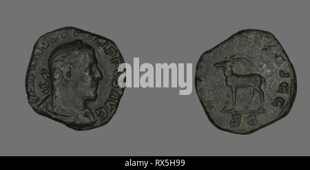 Sesterz (Münze), Philip der Arabischen. Roman. Datum: 248 AD. Abmessungen: Durchm. 2,8 cm; 13,94 g. Bronze. Herkunft: Römische Reich. Museum: Das Chicago Art Institute. Thema: Alte römische. Stockfoto