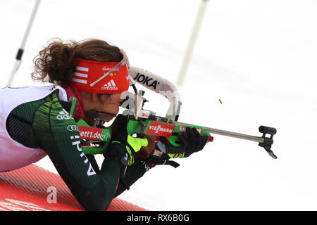 Östersund, Schweden. 8 Mär, 2019. IBU Biathlon Weltmeisterschaften, Tag 2, Sprint Frauen; Laura Dahlmeier (GER) in Action: Action Plus Sport/Alamy leben Nachrichten Stockfoto