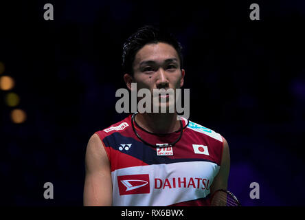 Arena Birmingham, Birmingham, UK. 8 Mär, 2019. Yonex All England Open Badminton Championships, Tag 3; Mens Singles match, Kento MOMOTA von Japan versus KIDAMBI Srikanth von Indien; Kento MOMOTA von Japan Credit: Aktion plus Sport/Alamy leben Nachrichten Stockfoto