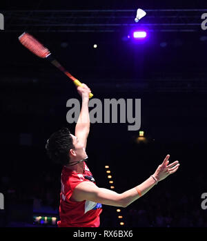 Arena Birmingham, Birmingham, UK. 8 Mär, 2019. Yonex All England Open Badminton Championships, Tag 3; Mens Singles match, Kento MOMOTA von Japan versus KIDAMBI Srikanth von Indien; Kento MOMOTA von Japan Credit: Aktion plus Sport/Alamy leben Nachrichten Stockfoto