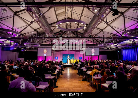 Berlin, Deutschland. 08 Mär, 2019. Die Halle der Landesparteitag der FDP Berlin im Ellington Hotel Berlin. Credit: Christoph Soeder/dpa/Alamy leben Nachrichten Stockfoto