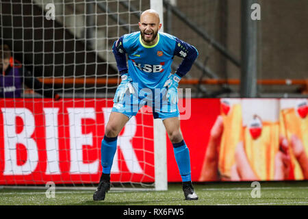 VOLENDAM, 08-03-2019, Kras Stadion, der niederländische Fußball, Keuken Kampioen Divisie, Saison 2018 / 2019. Volendam Torwart Jordi van Stappershoef während des Spiels Volendam vs Go Ahead Eagles Stockfoto