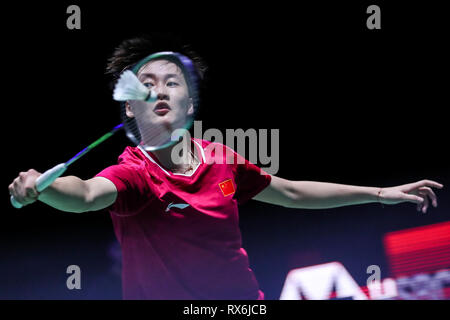 Birmingham. 8 Mär, 2019. Chinas Chen Yufei konkurriert während singles Viertel der Frauen finale Match mit Südkoreas Sung Ji Hyun bei den All England Open Badminton Championships 2019 in Birmingham, Großbritannien am 8. März 2019. Credit: Tang Shi/Xinhua/Alamy leben Nachrichten Stockfoto