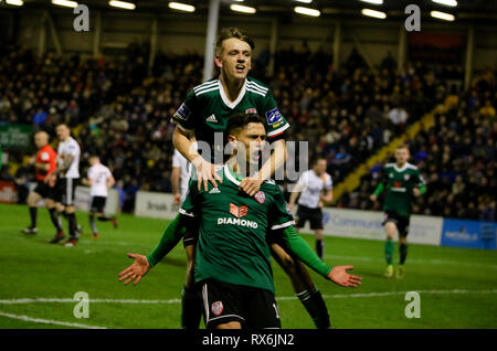 Dublin, Republik Irland. 08 Mär, 2019. CIARON HARKIN & EOGHAN STOKES von Derry City FC feiern Strafe während der airtricity League Befestigung zwischen Bohemiens FC & Derry City FC am Dalymount Park, Dublin Credit: Kevin Moore/MCI/Alamy leben Nachrichten Stockfoto