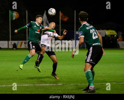 Dublin, Republik Irland. 08 Mär, 2019. EOGHAN STOKES von Derry City FC Herausforderungen in der Luft während der airtricity League Befestigung zwischen Bohemiens FC & Derry City FC am Dalymount Park, Dublin Credit: Kevin Moore/MCI/Alamy leben Nachrichten Stockfoto