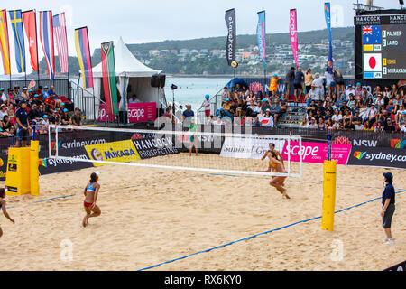 Sydney, Australien, 9. Mär 2019. Viertelfinale Tag an Volleyfest2019, ein fivb Beach Volleyball World Tour Turnier zum 5. Mal an der Manly Beach in Sydney, Australien, statt. Samstag, 9. März 2019. Quelle: Martin Berry/Alamy leben Nachrichten Stockfoto