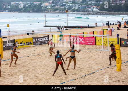 Sydney, Australien, 9. Mär 2019. Viertelfinale Tag an Volleyfest2019, ein fivb Beach Volleyball World Tour Turnier zum 5. Mal an der Manly Beach in Sydney, Australien, statt. Samstag, 9. März 2019. Quelle: Martin Berry/Alamy leben Nachrichten Stockfoto