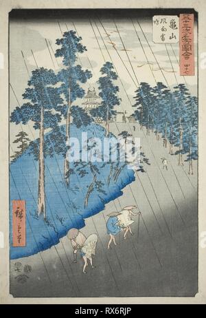 Kameyama: Wind, Regen, Donner (Kameyama, fuu raimei), No. 47 Aus der Serie "Berühmte Sehenswürdigkeiten der 53 Stationen (Gojusan tsugi meisho zue), "auch die vertikalen Tokaido bekannt. Utagawa Hiroshige?? ??; Japanisch, 1797-1858. Datum: 1855. Abmessungen: 36,8 x 24,8 cm (14 1/2 x 9 3/4 in.). Farbe holzschnitt; Oban. Herkunft: Japan. Museum: Das Chicago Art Institute. Stockfoto