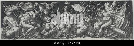 Kämpfe und Triumphe. Etienne Delaune; Französisch, C. 1519-1583. Datum: 1538-1583. Abmessungen: 65 × 220 mm. Gravur auf Papier. Herkunft: Frankreich. Museum: Das Chicago Art Institute. Stockfoto