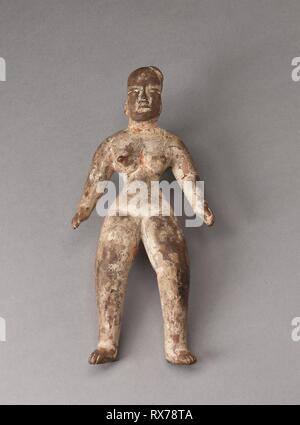 Stehende weibliche Figur. Preclassic Tlatilco, Periode; Tlapacoya, Tal von Mexico, Mexiko. Datum: 1200 v. Chr.-600 v. Chr.. Abmessungen: 19,1 x 8,6 cm (7 1/2 x 3 3/8 in.). Keramik- und pigment. Herkunft: Mexiko. Museum: Das Chicago Art Institute. Stockfoto