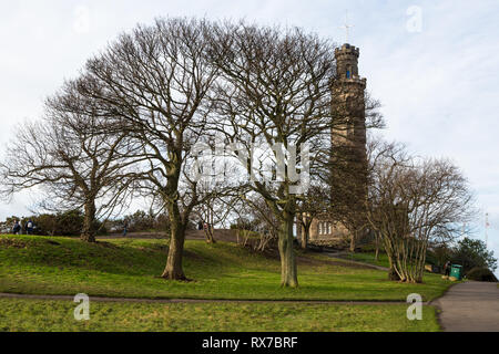 EDINBURGH, Schottland - Februar 9, 2019 - Die Nelson Monument ist ein commemorative Turm zu Ehren von Vice Admiral Horatio Nelson Stockfoto