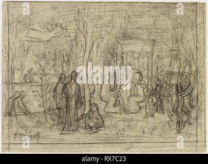 Kompositorische Studie für den heiligen Hain, der Geliebte der künste und der Musen. Pierre Puvis de Chavannes; Französisch, 1824-1898. Datum: 1883-1884. Abmessungen: 193 × 262 mm (Primary Support); 212 × 278 mm (sekundäre) unterstützen. Schwarze Kreide auf Tan webte Pauspapier, festgelegt auf Elfenbein webte Papier. Herkunft: Frankreich. Museum: Das Chicago Art Institute. Stockfoto