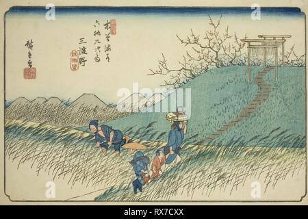 Nr. 42: Midono, aus der Serie ixty - neun Stationen des Kisokaido (Kisokaido rokujukyu tsugi no Uchi)". Utagawa Hiroshige?? ??; Japanisch, 1797-1858. Datum: 1830-1843. Abmessungen: 24,3 x 36 cm (9 9/16 x 14 3/16 in.). Farbe holzschnitt; Oban. Herkunft: Japan. Museum: Das Chicago Art Institute. Stockfoto