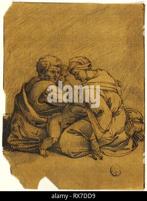 Familie Gruppe: Usia, der König von Juda, von seiner Mutter gestillt. Nach Michelangelo Buonarroti; Italienisch, 1475-1564. Datum: 1495-1564. Abmessungen: 143 x 109 mm (max.). Pen und braun Tinte, mit Graphit, auf tan Bütten. Herkunft: Italien. Museum: Das Chicago Art Institute. Stockfoto