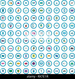 100 Elektronik Symbole gesetzt, cartoon-Stil Stock Vektor