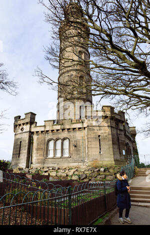 EDINBURGH, Schottland - Februar 9, 2019 - Die Nelson Monument ist ein commemorative Turm zu Ehren von Vice Admiral Horatio Nelson Stockfoto