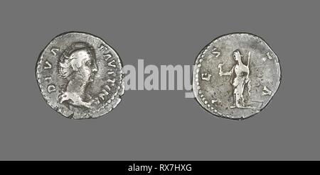 Denar (Münze), Kaiserin Faustina. Roman, in Rom geprägt. Datum: 141 AD. Abmessungen: Durchm. 1,9 cm; 2,91 g. Silber. Herkunft: Römische Reich. Museum: Das Chicago Art Institute. Thema: Alte römische. Stockfoto