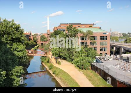 Washington DC, die Hauptstadt der Vereinigten Staaten. Post-Industrial Canal Park in Georgetown Viertel. Stockfoto