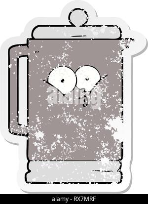 Distressed Aufkleber einer Cartoon Wasserkocher Stock Vektor