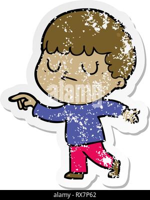 Distressed Aufkleber einer Cartoon grumpy Boy Stock Vektor