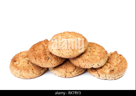 Stapel von Runden oatmeal Cookies auf weißem Hintergrund Stockfoto