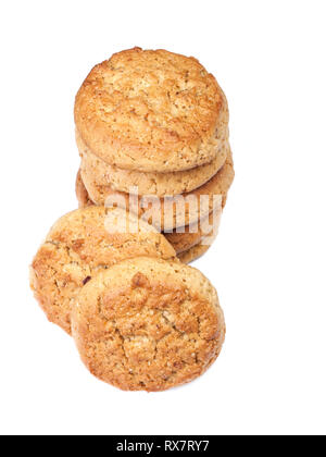 Stapel von Runden oatmeal Cookies auf weißem Hintergrund Stockfoto