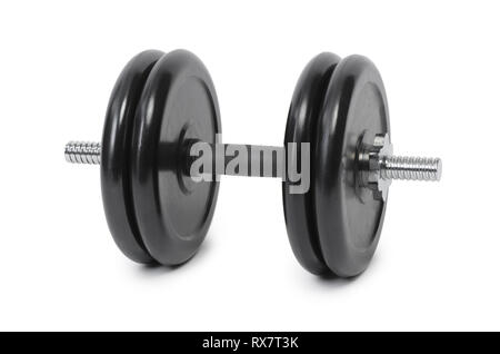 Professionelle einstellbare Hantel auf weißem Hintergrund. Sportausrüstungen. Fitnessraum schwere Gewichte Stockfoto