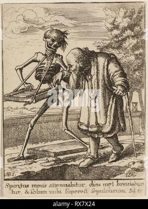 Der alte Mann und der Tod. Wenzel Hollar (1607-1677); nach Hans Holbein der Jüngere (Deutsch, c 1497-1543). Datum: 1651. Abmessungen: 72×53 mm (Blatt, innerhalb der Platte mark getrimmt). Radierung auf Elfenbein webte Papier. Herkunft: Böhmen. Museum: Das Chicago Art Institute. Stockfoto