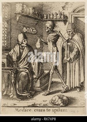 Der Arzt und der Tod. Wenzel Hollar (1607-1677); nach Hans Holbein der Jüngere (Deutsch, c 1497-1543). Datum: 1651. Abmessungen: 71×52 mm (Blatt, innerhalb der Platte mark getrimmt). Radierung auf Elfenbein webte Papier. Herkunft: Böhmen. Museum: Das Chicago Art Institute. Stockfoto