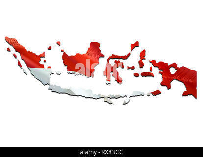 Karte auf Indonesien wehende Flagge. 3D-rendering Indonesien Karte und wehende Flagge auf Asien Karte. Das nationale Symbol von Indonesien. Indonesien Flagge auf Asien backgro Stockfoto