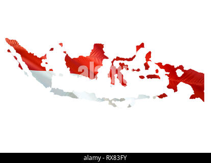 Karte auf Indonesien wehende Flagge. 3D-rendering Indonesien Karte und wehende Flagge auf Asien Karte. Das nationale Symbol von Indonesien. Indonesien Flagge auf Asien backgro Stockfoto