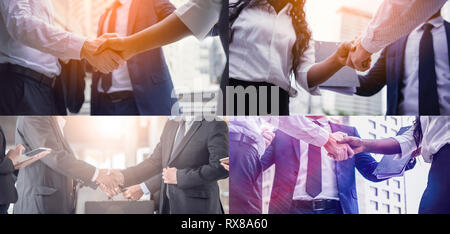 Der Händedruck von Geschäftsleuten Kollegen Teamarbeit treffen. Hand halten und schütteln Hand in Stadt Stockfoto
