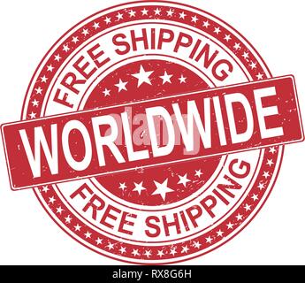 Kostenloser, weltweiter Versand Lieferung runde rote grungy Stempel isoliert auf weißem Stock Vektor