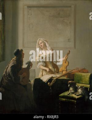 Die Musik, die Lektion. Jacob Ochtervelt; Niederländisch, 1634-1682. Datum: 1671. Abmessungen: 80,2 x 65,5 cm (31×25 3/16 in.). Öl auf Leinwand. Herkunft: Holland. Museum: Das Chicago Art Institute.
