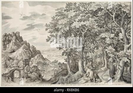 Simson tötet den Löwen. Nicolaes de Bruyn (Flämisch, 1571-1656); Nach: Preti (Niederländischen, C. 1544-1607). Datum: 1603. Abmessungen: 442 × 688 mm. Gravur in Schwarz auf Elfenbein Bütten. Herkunft: Flandern. Museum: Das Chicago Art Institute. Stockfoto