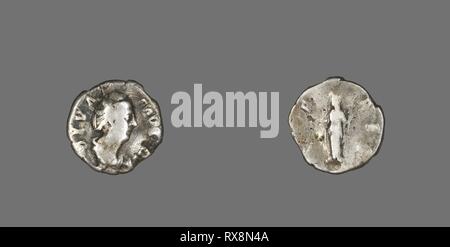 Denar (Münze), Kaiserin Faustina der Ältere. Roman. Datum: 141 AD. Abmessungen: Durchm. 1,8 cm; 2,80 g. Silber. Herkunft: Mailand. Museum: Das Chicago Art Institute. Thema: Alte römische. Stockfoto