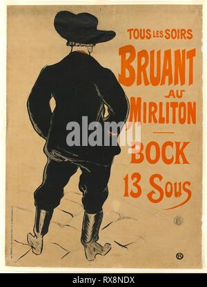 Aristide Bruant. Henri de Toulouse-Lautrec; Französisch, 1864-1901. Datum: 1893. Abmessungen: 815 × 585 mm (Bild); 817 × 608 mm (Primary Support); 834 × 626 mm (sekundäre) unterstützen. Farblithographie Poster auf Tan webte Papier, legte sich auf weißen webte Japan Gewebe. Herkunft: Frankreich. Museum: Das Chicago Art Institute. Stockfoto