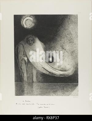 Der Buddha. Odilon Redon; Französisch, 1840-1916. Datum: 1895. Abmessungen: 314 × 250 mm (Bild/chine); 440 × 350 mm (Blatt). Lithographie in Schwarz auf Elfenbein China Papier legte sich auf Elfenbein webte Papier. Herkunft: Frankreich. Museum: Das Chicago Art Institute. Stockfoto