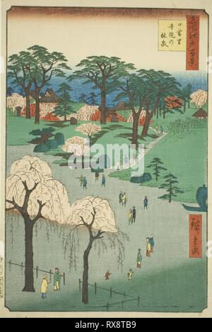 Temple Gardens in Nippori (Nippori jiin keine rinsen), aus der Serie "100 berühmten Ansichten von Edo (Meisho Edo hyakkei)". Utagawa Hiroshige?? ??; Japanisch, 1797-1858. Datum: 1857. Abmessungen: 36 x 24 cm (14 1/4 x 9 7/16 in.). Farbe holzschnitt; Oban. Herkunft: Japan. Museum: Das Chicago Art Institute. Stockfoto