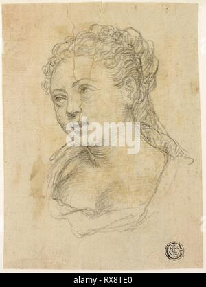 Woman's Kopf (recto); Skizze von Arm und Hand (verso). Nachfolger von Paolo Veronese; Italienisch, 1528-1588. Datum: 1590-1596. Abmessungen: 144 x 108 mm. Schwarze Kreide (Recto und verso) auf Creme Bütten, teilweise auf Elfenbein Bütten gelegt. Herkunft: Italien. Museum: Das Chicago Art Institute. Stockfoto