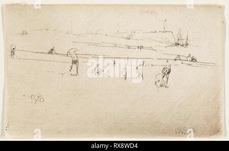 Dieppe. James McNeill Whistler; American, 1834-1903. Datum: 1885. Abmessungen: 50 x 82 mm (Bild/Seite, innerhalb Plattenrand). Ätzen und kaltnadelradierung in schwarzer Tinte auf Elfenbein Bütten. Herkunft: USA. Museum: Das Chicago Art Institute. Stockfoto